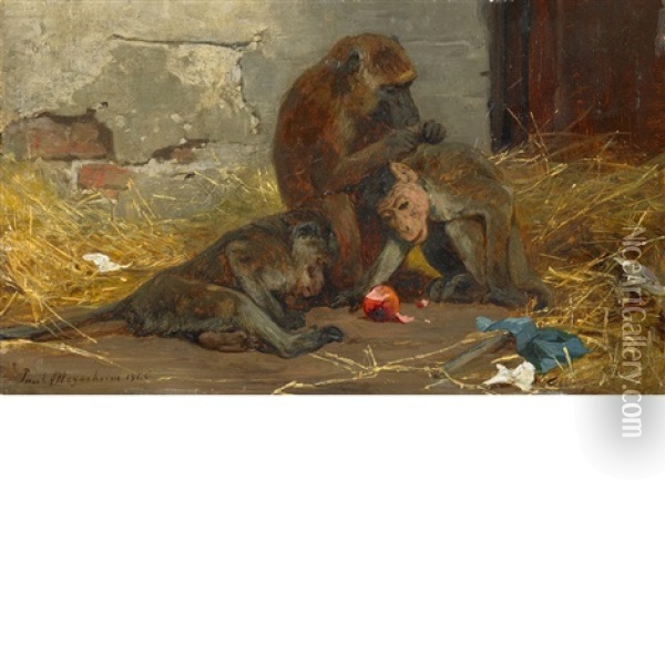 Monkeys In A Barn Oil Painting - Paul Friedrich Meyerheim