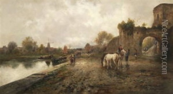 Hollandische Dorflandschaft Oil Painting - Emil Barbarini