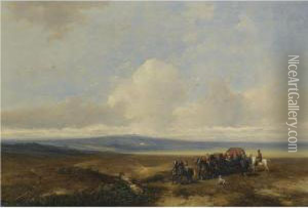 An Extensive Landscape Oil Painting - Johannes Franciscus Hoppenbrouwers