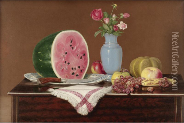 Still Life With Watermelon Oil Painting - George Cope