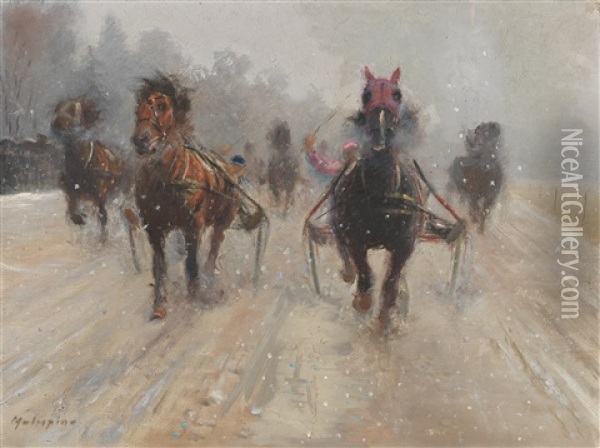 Trotting Race In The Snow Oil Painting - Louis Ferdinand Malespina