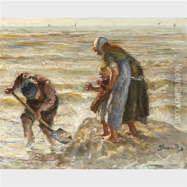 Building Sandcastles (begrje Maken) Oil Painting - Bernardus Johannes Blommers