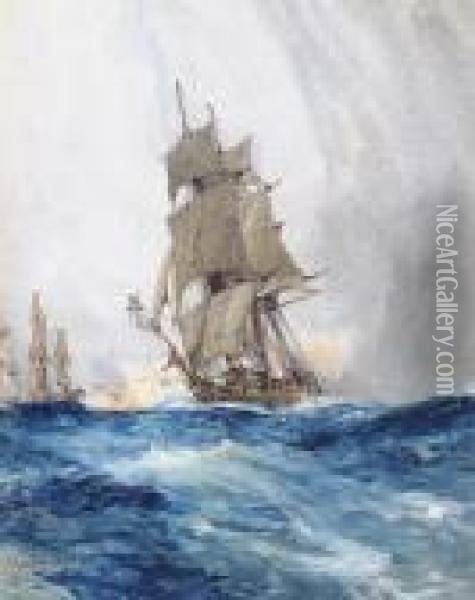 Frigates On The High Seas Oil Painting - Charles Edward Dixon