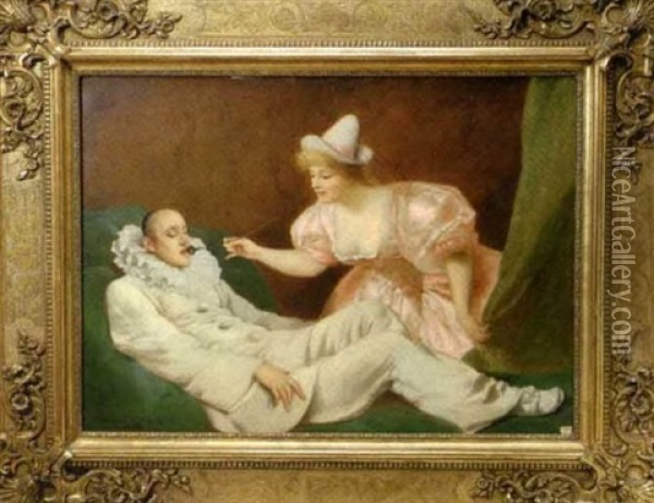 L'hommage A Pierrot (+ Promenade Musicale Sur Le Lac; Pair) Oil Painting - Theodore Levigne