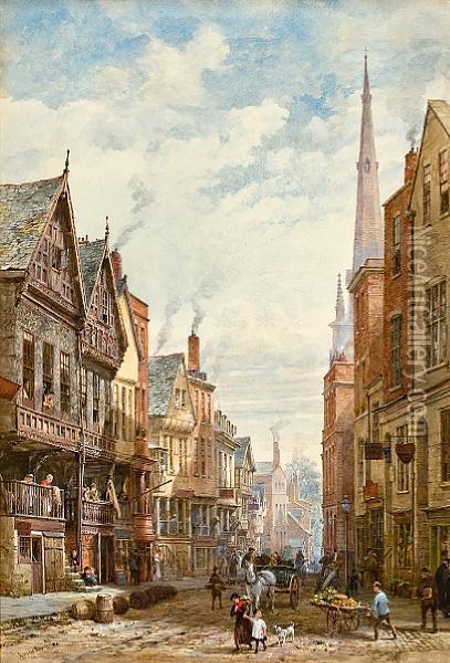 A View Of The High Cross, Chester Oil Painting - Louise Rayner