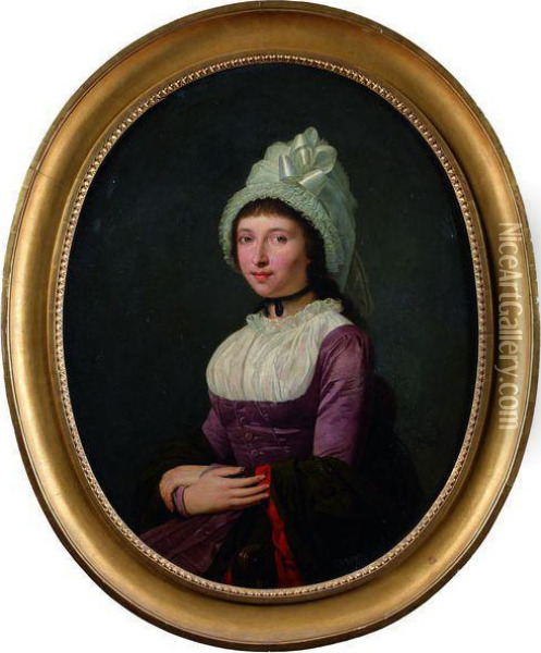 Portrait De Jeune Fille Au Bonnet De Dentelle Oil Painting - Anicet-Charles-Gabriel Lemonnier