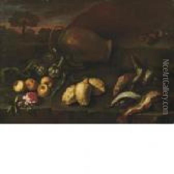 Natura Morta Con Pesci, Cedri, Carciofi E Mele Oil Painting - Giuseppe Recco