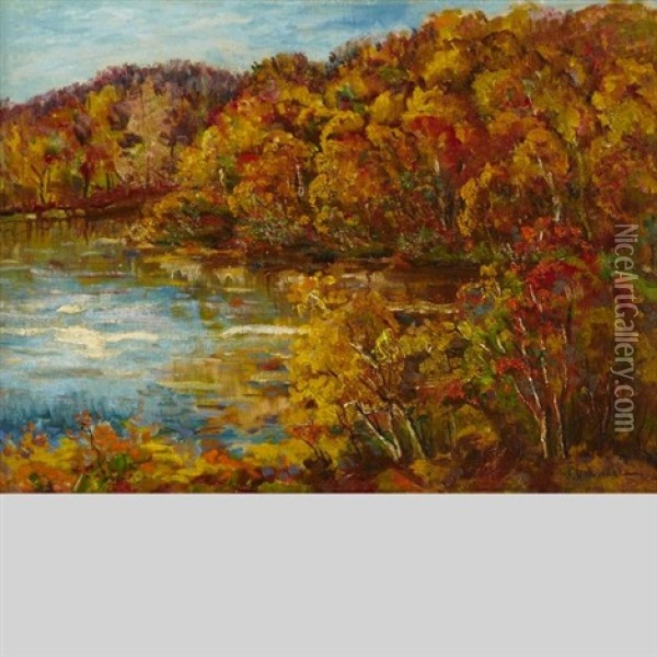 Autumn, Meache Lake Oil Painting - Peleg Franklin Brownell