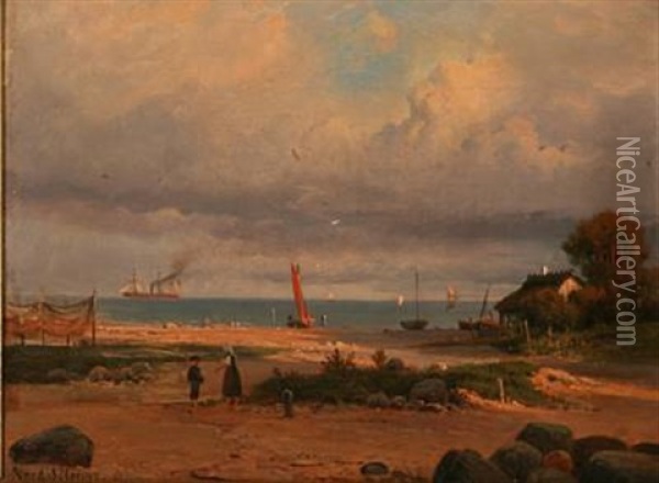 A Fishing Village At Oresund, Denmark Oil Painting - Nordahl (Peter Frederik N.) Grove