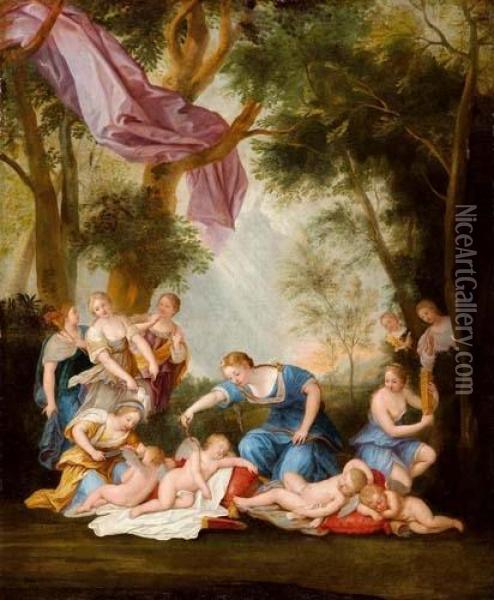 Diana Entwaffnet Amor. Oil Painting - Domenico Zampieri (Domenichino)