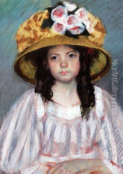 Fillette Au Grand Chapeau Oil Painting - Mary Cassatt