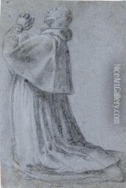 San Carlo Borromeo Kneeling, His Hands Joined In Prayer Oil Painting - Pier Francesco Mazzucchelli