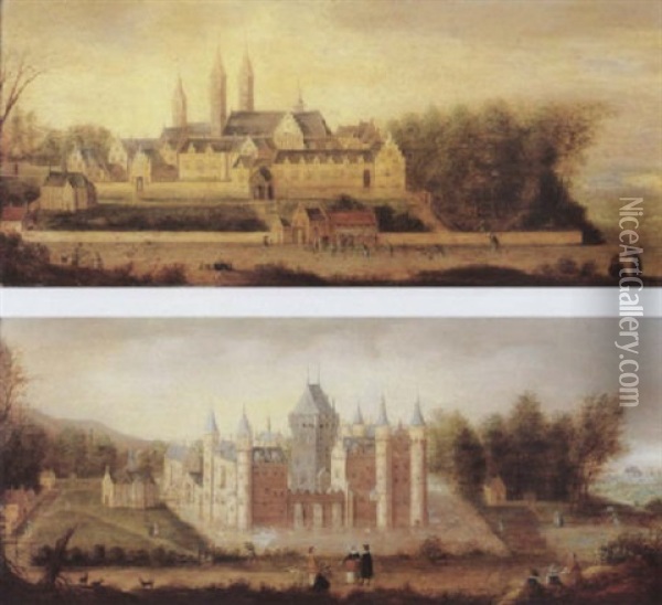 A View Of Egmond Abbey; A View Of Egmond Castle Oil Painting - Nicolaes van der Heck