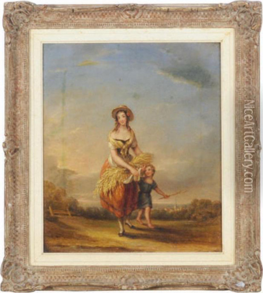 Mother And Child In A Pastoral Scene Oil Painting - Francis Wheatley