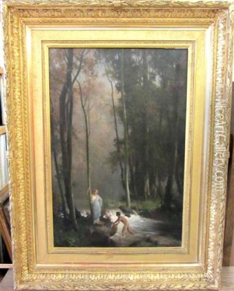 Nymphe Et Jeune Pecheur Au Bord De La Riviere Oil Painting - Alfred de Curzon