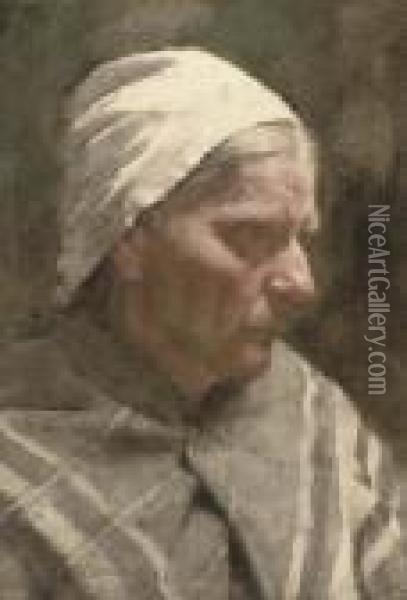 A Cornish Fisherwoman Oil Painting - William Langley