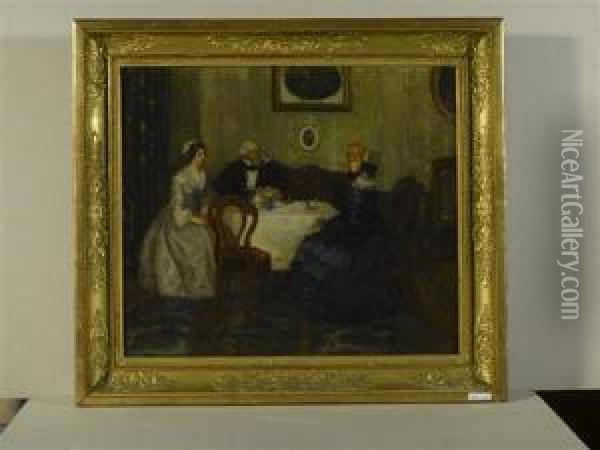 Gesellschaft Beim Kaffee. 1910. Oil Painting - Walter Geffcken