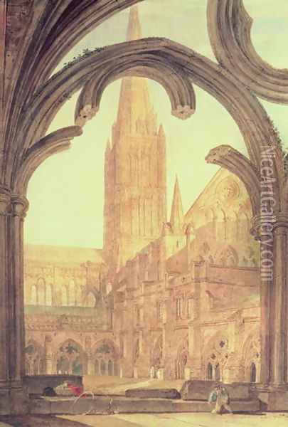 South View of Salisbury Cathedral from the Cloisters Oil Painting - Joseph Mallord William Turner