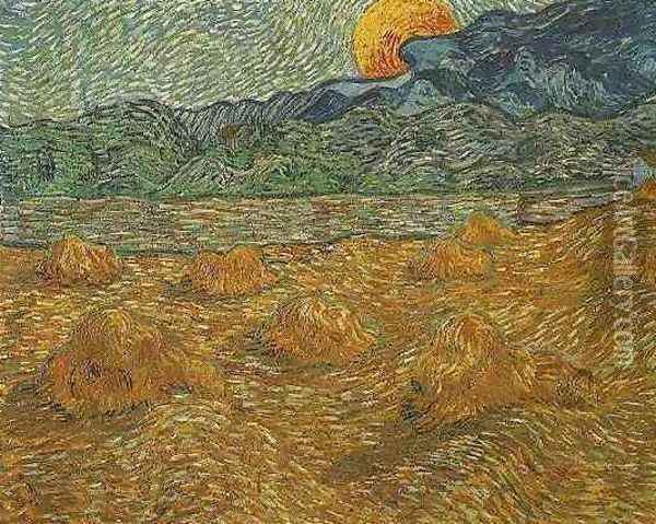 Evening Landscape With Rising Moon Oil Painting - Vincent Van Gogh