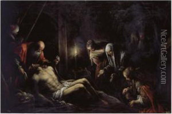 The Lamentation Over The Dead Christ Oil Painting - Jacopo Bassano (Jacopo da Ponte)