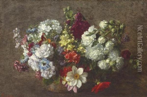 Bouquet Mele (les Fleurs Du Jardin) Oil Painting - Ignace Henri Jean Fantin-Latour