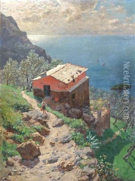 Sudlandische Felsenkuste Mit Einem Kleinen Bauernhaus Oil Painting - Franz Xaver Hoch