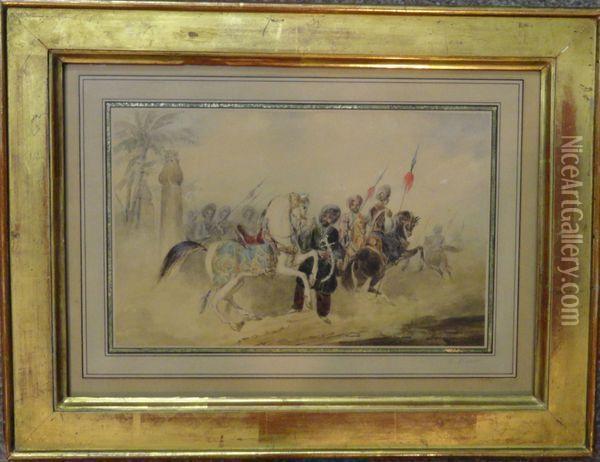 Cavaliers Ottomans Oil Painting - Noel-Dieudonne Finart