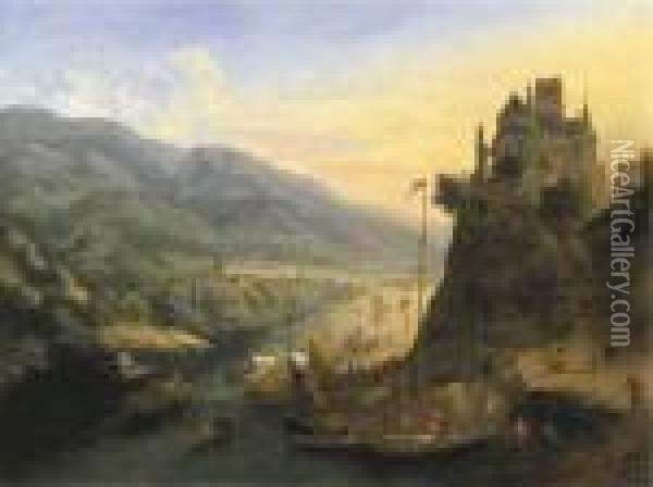 A Rhenish River Landscape Oil Painting - Jan Griffier I