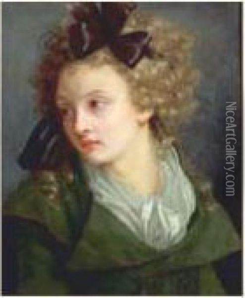 Portrait D'une Jeune Fille Avec Un Noeud Dans Les Cheveux Oil Painting - Henri Pierre Danloux
