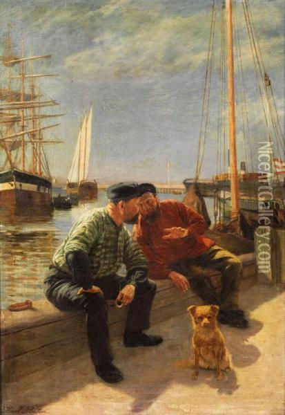 Zwei Fischer Am Kai Oil Painting - Karl Behm