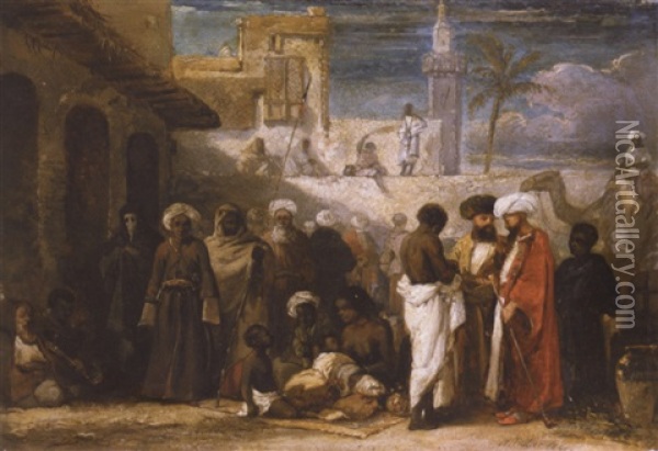 Figures In A Town Square, North Africa Oil Painting - William James Mueller