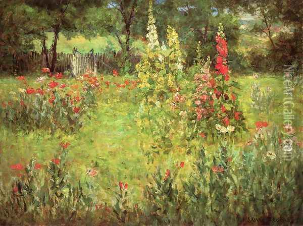 Hollyhocks and Poppies - The Hermitage Oil Painting - John Ottis Adams