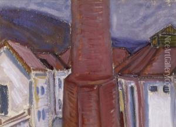 The Red Tower Oil Painting - Istvan Desi Huber