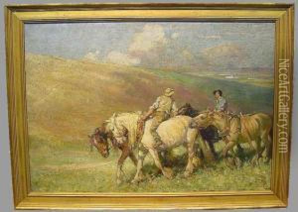 Ranchers In The Fields Oil Painting - Nathaniel Hughes John Baird