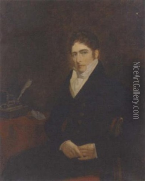 Portrait Of Morton John Davison In A Black Coat, Yellow Waistcoat And White Shirt Oil Painting - Henry William Pickersgill