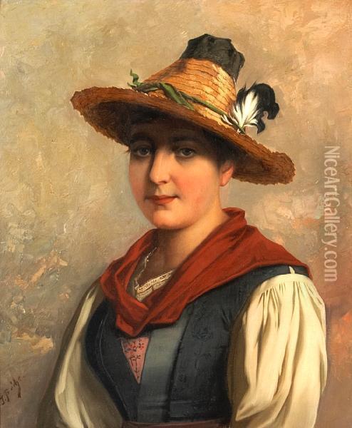 A Portrait Of A Tyrolean Woman Oil Painting - Josef Bche