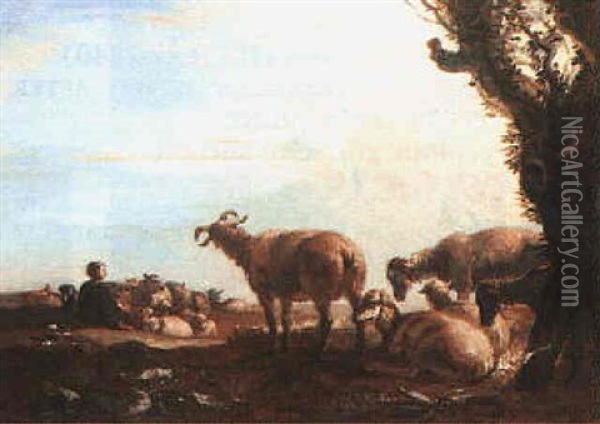 Shepherd Boy Resting With His Herd Oil Painting - Thomas Barker