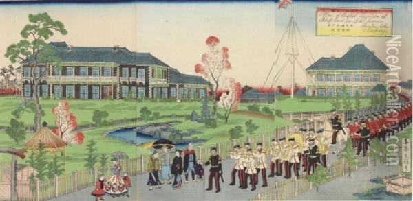 Plan Of English Legation At Bluff Land In Yoko-hama Oil Painting - Chimpei Ii Hiroshigesuzuki