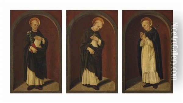 Saint Dominic; Saint Thomas Aquinas (+ Saint Peter Martyr; 2 Works) Oil Painting - Lorenzo Di Credi
