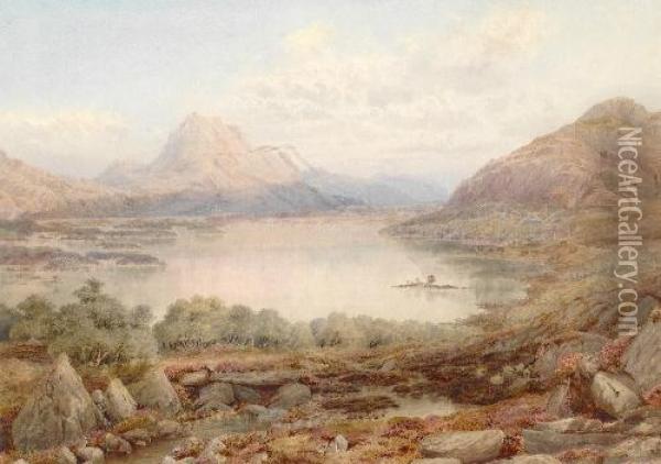 A Scottish Mountainscene From The Edge Of Loch Maree Oil Painting - Thomas Pritchard
