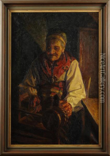 Kvinna Vidspinnrock Oil Painting - Rudolf Lonne