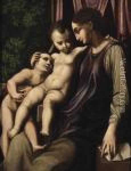 The Madonna And Child With The Infant Saint John The Baptist Oil Painting - Girolamo Francesco Maria Mazzola (Parmigianino)