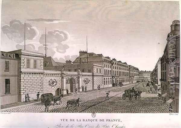 The Bank of France from Rue Croix-Petits-Champs, 1800 Oil Painting - Henri Courvoisier-Voisin