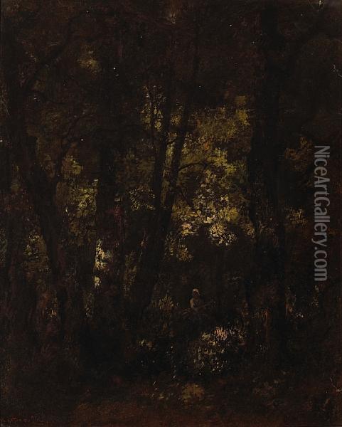 A Wooded Landscape With Figure Oil Painting - Narcisse-Virgile D Az De La Pena