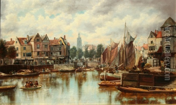 Dutch Harbor Scene Oil Painting - Johann Christoph Frisch