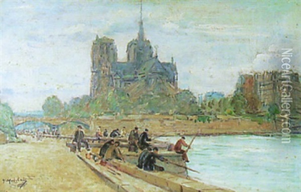 Les Pecheurs Sur Les Quais Oil Painting - Gustave Madelain