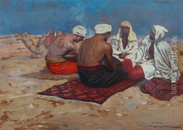 Odpoczynek Beduinow Oil Painting - Felix Michal Wygrzywalski