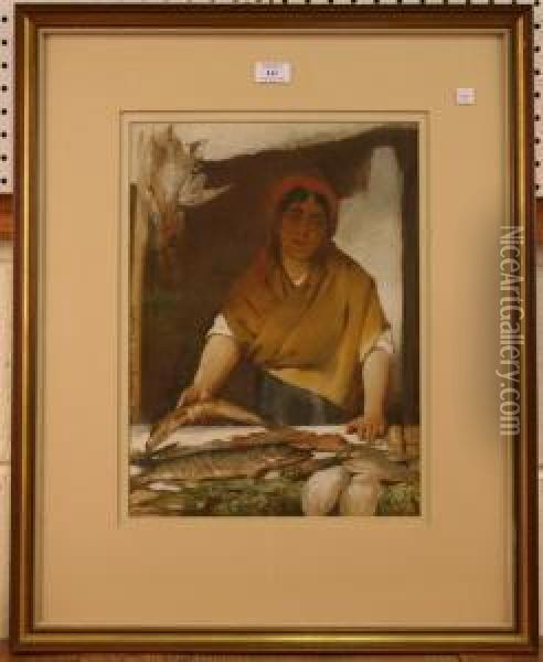 Half Length Portrait Of A Female Fishmonger Oil Painting - Horace Van Ruith