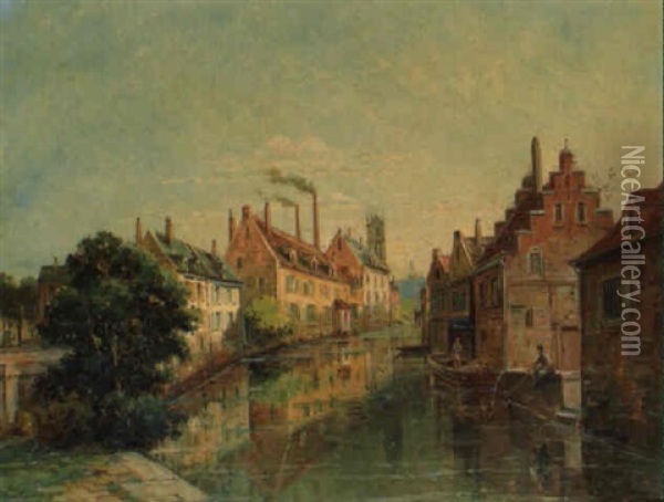 Maisons Au Bord Du Canal Oil Painting - Gustave Mascart