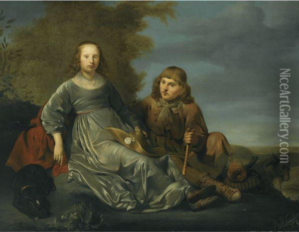 A Young Shepherd Couple Resting In A Landscape Oil Painting - Pieter de Grebber